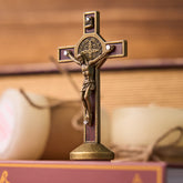 European Classical Traditional Wood Inlaid Alloy St. Benedict Cross Ornament