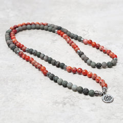 Faith Nova 108 Mala Beads Natural Stone Sea Sediment Jasper Lotus Protection Bracelet