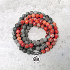 Faith Nova 108 Mala Beads Natural Stone Sea Sediment Jasper Lotus Protection Bracelet