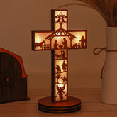 Classic Style Angels Nativity Scene Cross Light Up Wooden Desktop Decorations Ornament