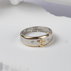 Modern Style Two-tone Gold Cross Alloy Ring-With God All Things Are Possible