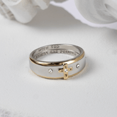 Modern Style Two-tone Gold Cross Alloy Ring-With God All Things Are Possible