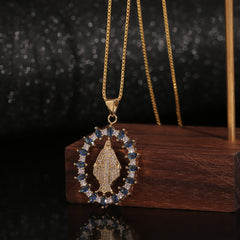 Luxury Style Our Lady of Miraculous Medal Gemstones Pendant Necklace