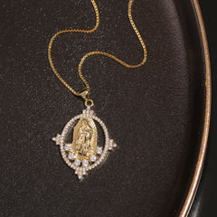 Luxury Style Our Lady of Guadalupe Gemstones Pendant Necklace