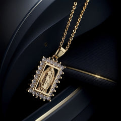 Virgin Mary Necklace with Colorful Micro-Pavé Zirconia Pendant