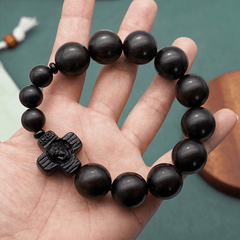 Classic Jesus Christ Cross Black Sandalwood Rosary Bracelet