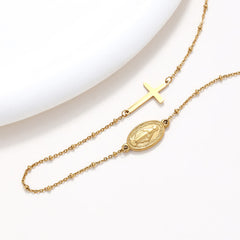 Elegant Gold-Tone Miraculous Medal&Simple Cross Pendant Necklace
