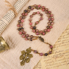Vintage-Inspired Rosary with Pink Rhodonite - Journey with Christ