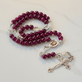 Divine Mercy & Crucifix of 8mm Garnet Chalcedony Rosary - Handmade Divine Beads
