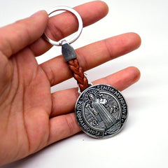Holy Trinity Leather Keychain – Religious Metal Keyring Souvenir Gift