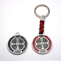 Holy Trinity Leather Keychain – Religious Metal Keyring Souvenir Gift