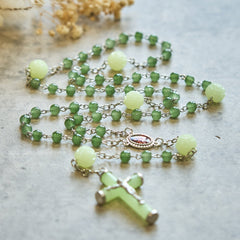 Jade & Luminous Rose Our Father Beads Glowing Faith Rosary: A Divine Companion