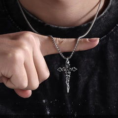 999 Sterling Silver 2colors Thorn Rose Crucifix Necklace: A Fusion of Gothic Elegance and Dark Romance