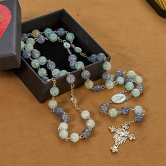 Handmade Original Grey Blue Rosary with Miraculous Medal: A Unique Expression of Faith