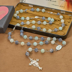 Handmade Original Grey Blue Rosary with Miraculous Medal: A Unique Expression of Faith