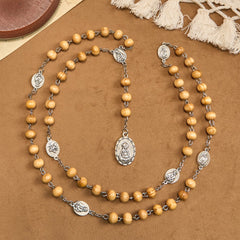 Olive Wood Seven Sorrows Rosary Featuring Our Lady Medal: Divine Devotion in Every Bead