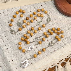 Olive Wood Seven Sorrows Rosary Featuring Our Lady Medal: Divine Devotion in Every Bead
