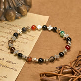 Natural Multicolored Agate Bracelet with Two Tone Jesus Cross: Bold Faith Statement