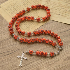 Sports Prayer Basketball Beads Rosary with Silver Holy Chalice & Crucifix