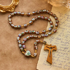 Wooden Saint Medal Beads with Franciscan Tau Cross Rosary: A Timeless Heirloom