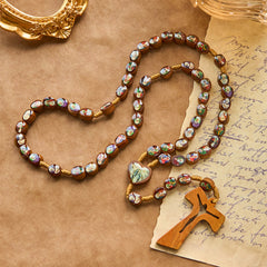 Wooden Saint Medal Beads with Franciscan Tau Cross Rosary: A Timeless Heirloom