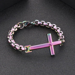 Multicolor Minimalist Cross Bracelet with Sleek Lines and Faithful Soul