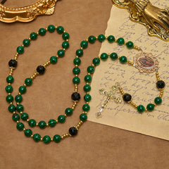 Smooth Green Tiger Eye Rosary with Crucifix & Holy Miraculous Medal