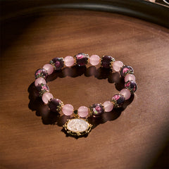 Handmade Rose Quartz Faith Crystal Bracelet with Narce Cameo of Virgin Mary