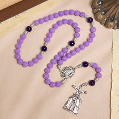 Mystic Purple Matte Rosary Adorned with Crucifix Scene and Miraculous Medal