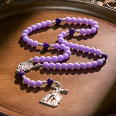 Mystic Purple Matte Rosary Adorned with Crucifix Scene and Miraculous Medal