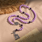 Mystic Purple Matte Rosary Adorned with Crucifix Scene and Miraculous Medal