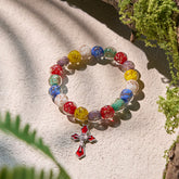 Colorful Glow-in-the-Dark Gold-Flecked Glass Bracelets with Crucifix