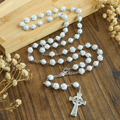 Delicate White Rose Devotional Beads Rosary and Bracelets with Virgin Mary