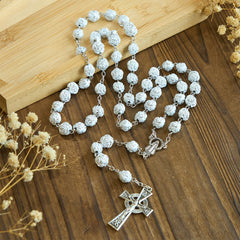 Delicate White Rose Devotional Beads Rosary and Bracelets with Virgin Mary