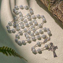 Delicate White Rose Devotional Beads Rosary and Bracelets with Virgin Mary