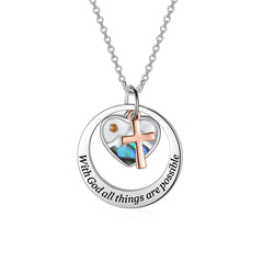 With God All Things Are Possible Heart Cross Mustard Seed Pendant Necklace