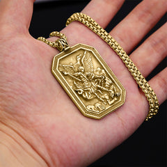 Classic Style St. Michael the Archangel Protection Stainless Steel Pendant Necklace