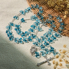 Wings of Devotion Shimmering Blue Butterfly Prayer Rosary with Miraculous Medal