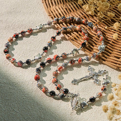 Unique Memorial Marbling Agate Beads with Calico Cat Pray Bracelet, Animal Rosary