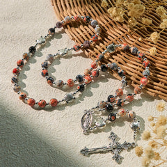 Unique Memorial Marbling Agate Beads with Calico Cat Pray Bracelet, Animal Rosary