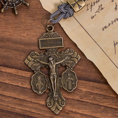 Miraculous Medal & Crucifix of 8 mm Round Silver Black Gallstone Nylon Cord Rosary