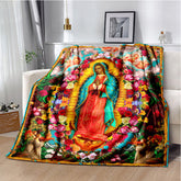 Colored Style Our Lady of Guadalupe Flannel Blanket: Cozy Faith for Bedroom & Sofa
