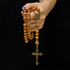 Holy Family & Crucifix of Handmade 10mm Olive Wood Bead Rosary for Holy Prayer