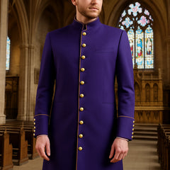 Traditional Stand Collar Clergy Robe with Golden Buttons & MultiColor Options