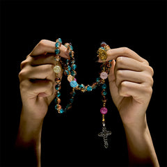 Rainbow of Faith 5-Style MultiColored Shimmering Crackle Glass Rosary
