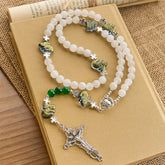 Sacred Heart Blessings with Rabbit Charms and White-Green Beads Animal Rosary