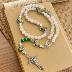Sacred Heart Blessings with Rabbit Charms and White-Green Beads Animal Rosary