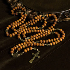 15/20 Decade Olive Wood Rosary with St. Benedict, Crucifix & Waist Chain Design—Divine Devotion in Dual Use