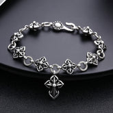 Retro - Styled Sterling Silver Cross Bracelet with Floral Motifs: A Nostalgic Sign of Faith