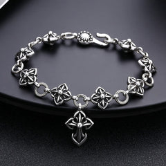 Retro - Styled Sterling Silver Cross Bracelet with Floral Motifs: A Nostalgic Sign of Faith